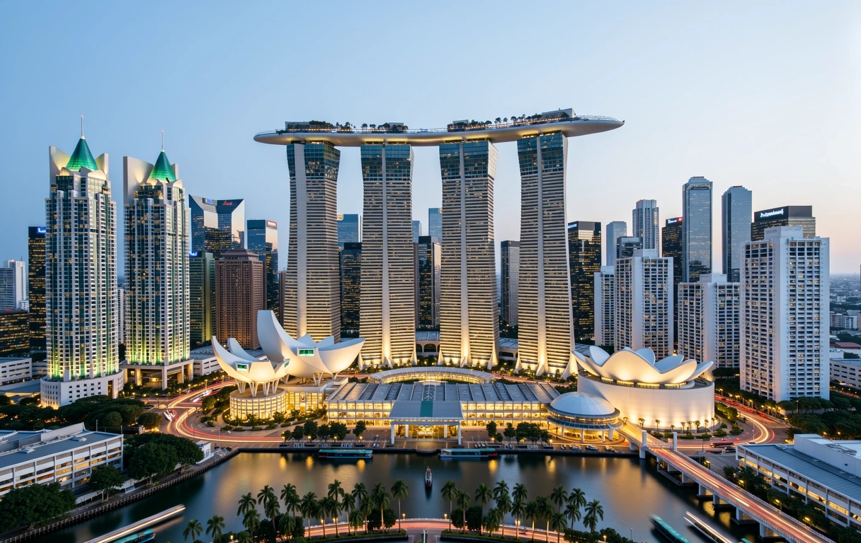 Singapore business district at dusk